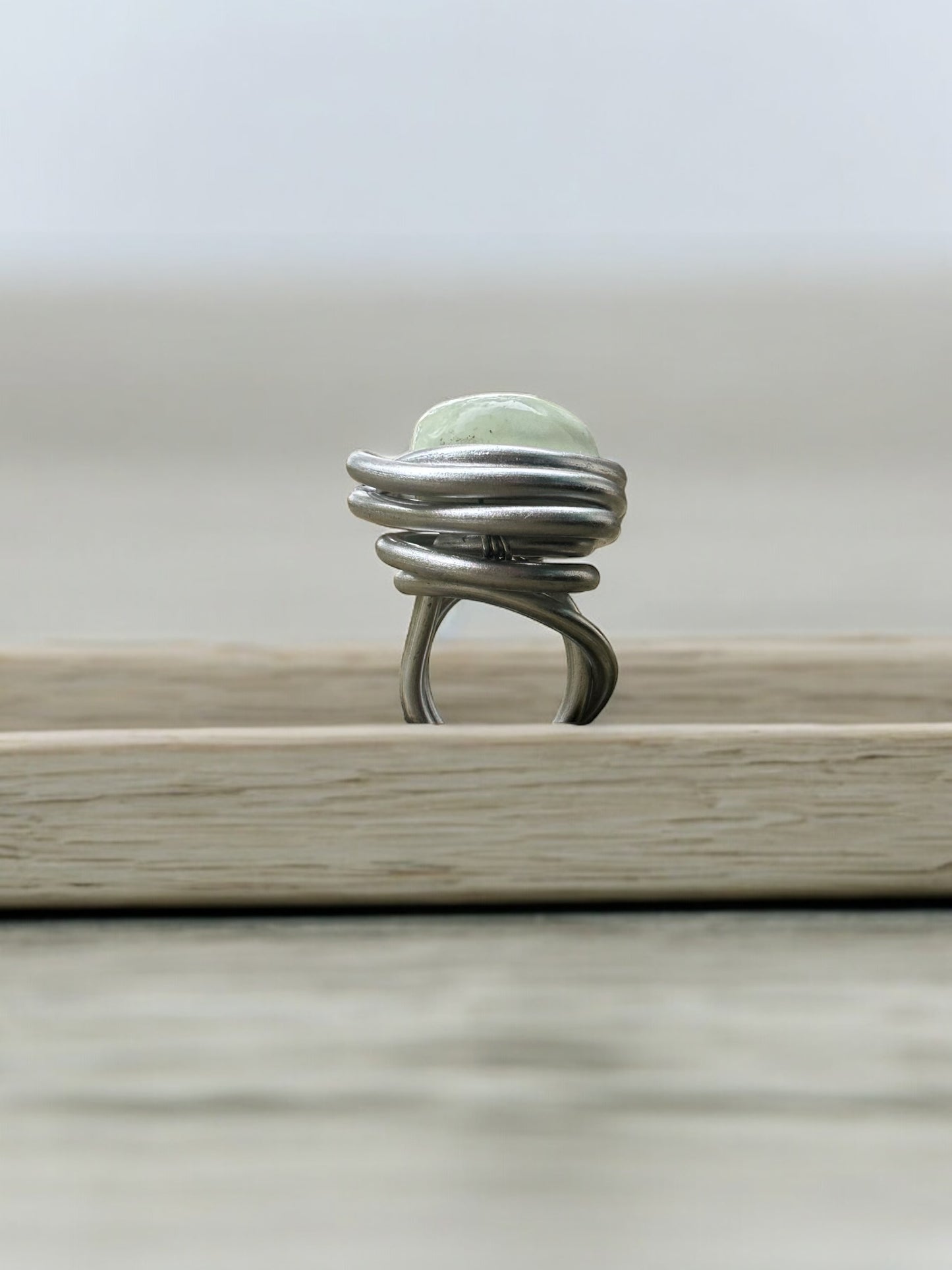 Spiral Sculpture Ring with Semi-precious Green Stone