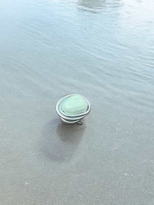 Spiral Sculpture Ring with Semi-precious Green Stone